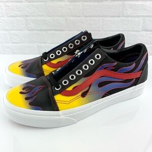 NEW! Vans Old Skool Racer Blk/Red Blue Flame Leather Shoes
